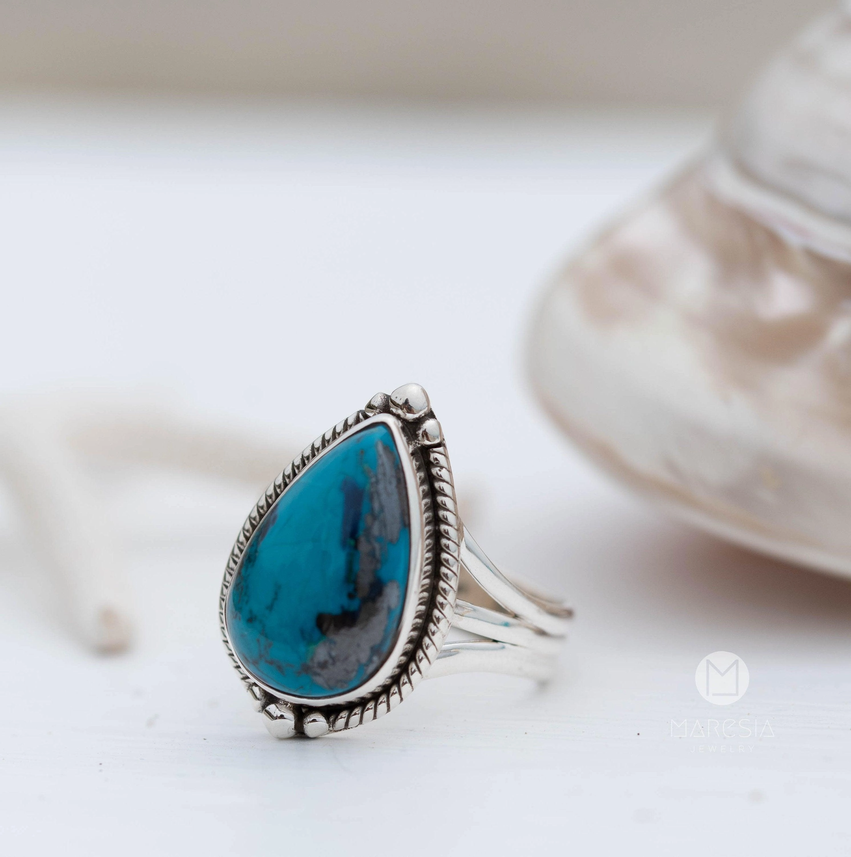 Azurite Tear Drop Ring ~ Sterling Silver 925 ~ MR261