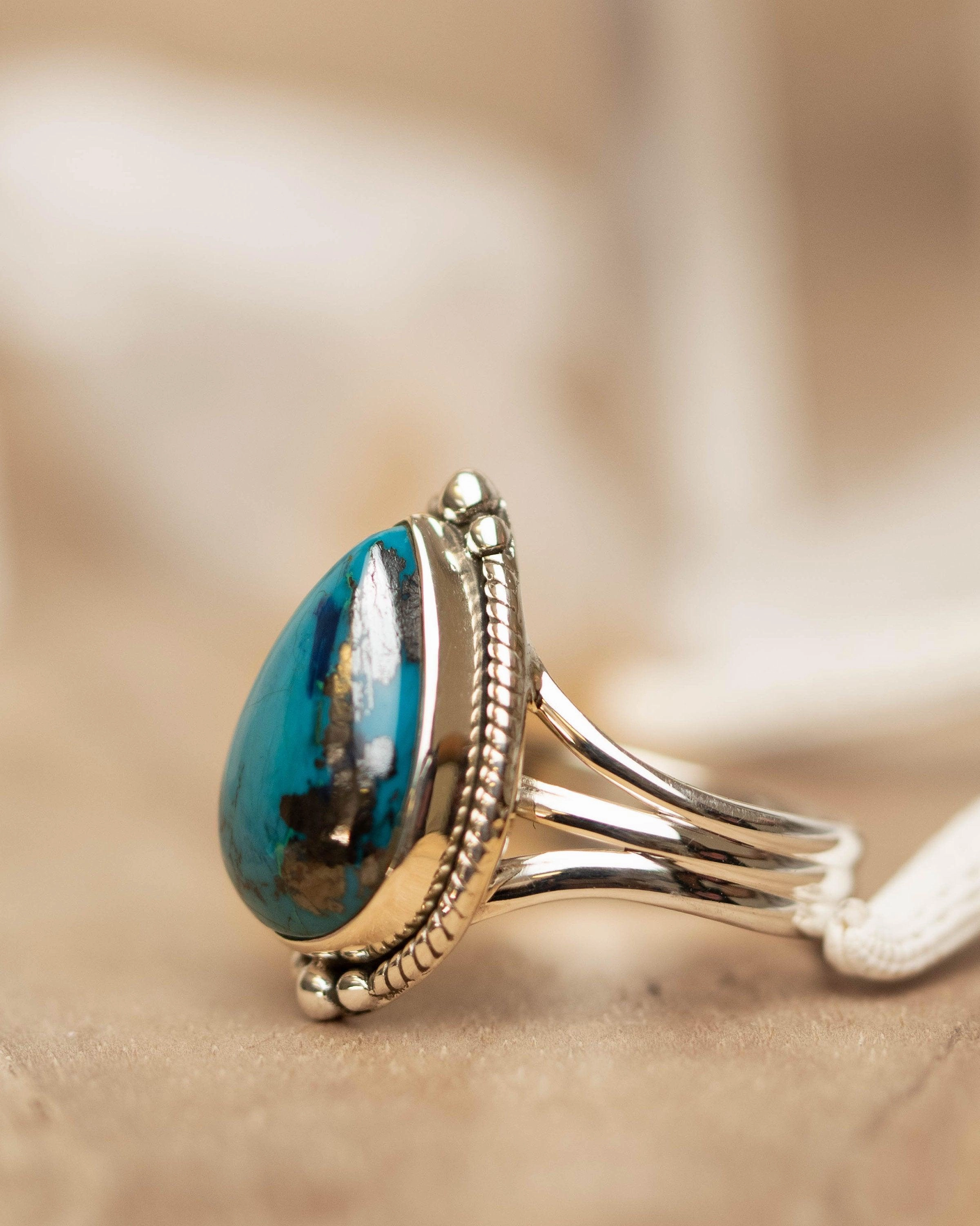 Azurite Tear Drop Ring ~ Sterling Silver 925 ~ MR261