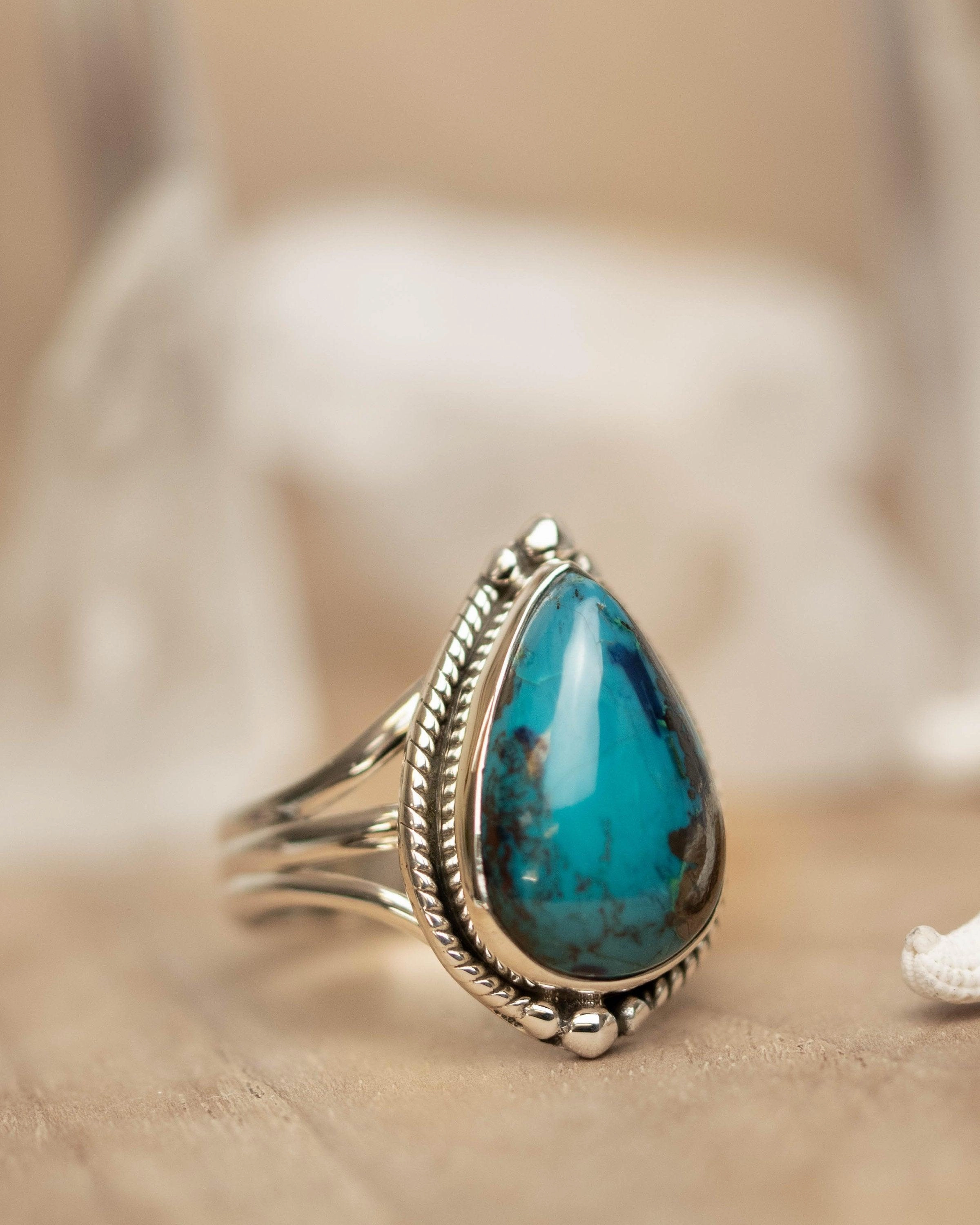 Azurite Tear Drop Ring ~ Sterling Silver 925 ~ MR261