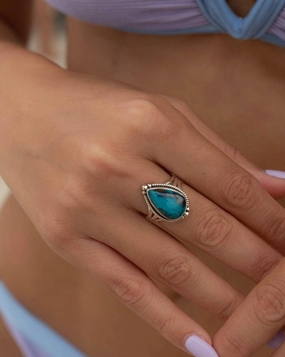 Azurite Tear Drop Ring ~ Sterling Silver 925 ~ MR261