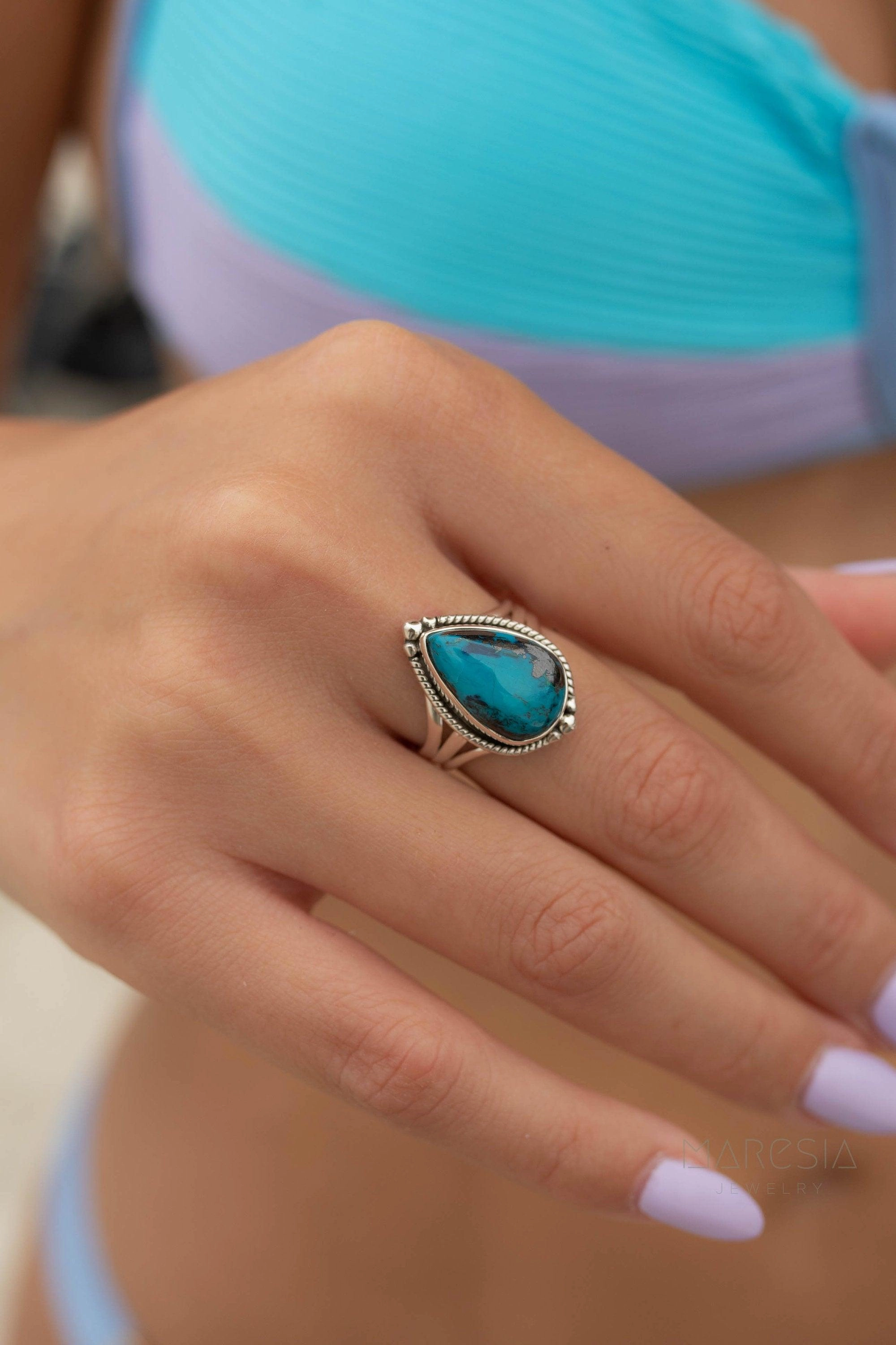 Azurite Tear Drop Ring ~ Sterling Silver 925 ~ MR261