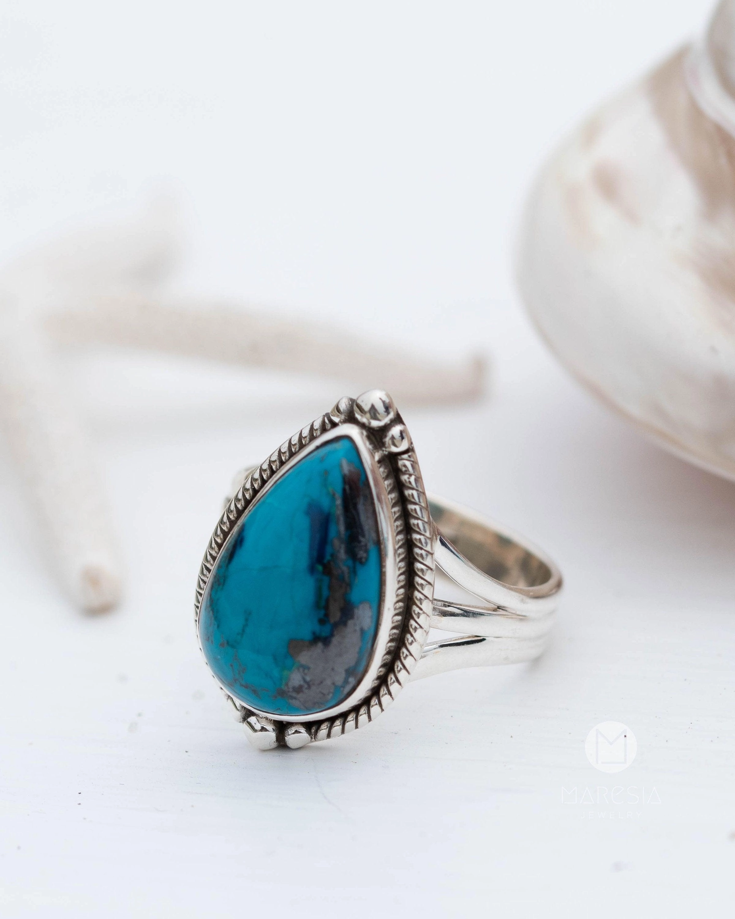 Azurite Tear Drop Ring ~ Sterling Silver 925 ~ MR261
