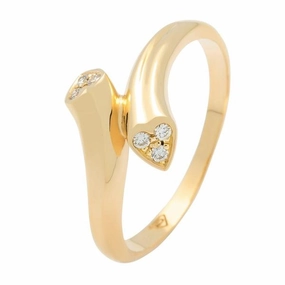 Bague 2 coeurs en or jaune sertie de diamants.