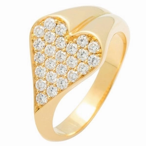 Bague coeur en or jaune sertie de diamants.