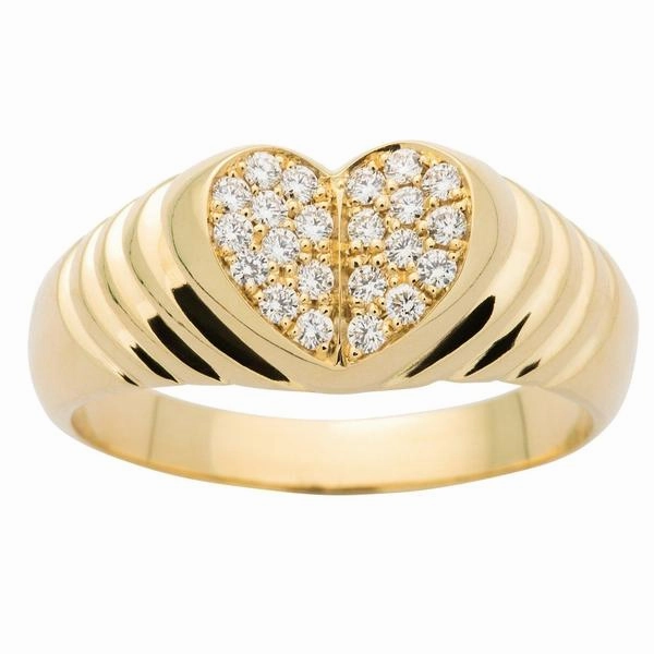 Bague coeur en or jaune sertie de diamants.