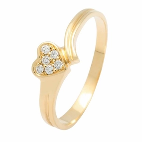 Bague coeur en or jaune sertie de diamants.