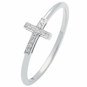 Bague croix en or blanc sertie de diamants