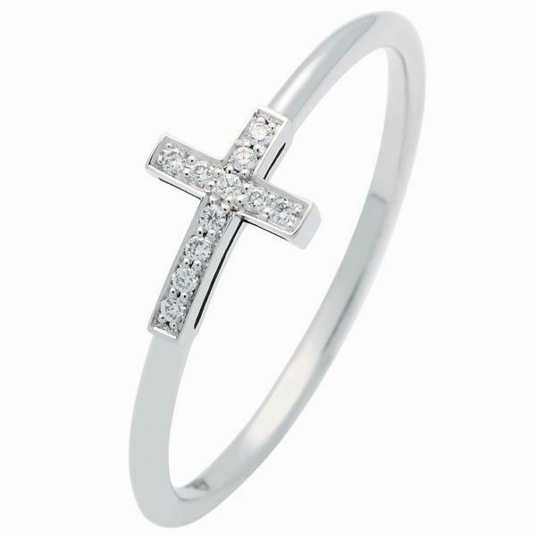Bague croix en or blanc sertie de diamants