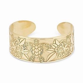 Bague de pied en or jaune 18 carats motif hibiscus et tortue