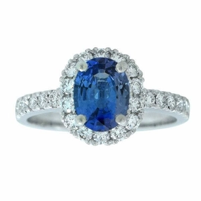 Bague en or blanc sertie d'un saphir et de diamants