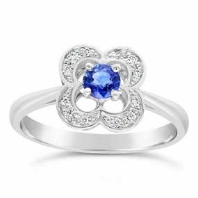 Bague en or blanc sertie d'un saphir et de diamants.
