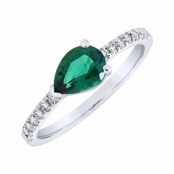 Bague en or blanc sertie de diamants et d'une ??meraude de synth???se