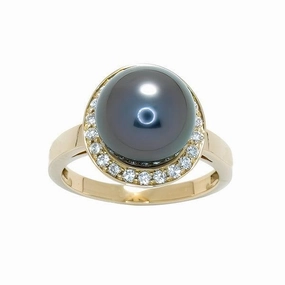 Bague en or jaune serti de diamants et perle de Tahiti.