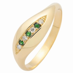 Bague en or jaune sertie de tsavorites et de diamants