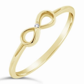 Bague infinity en or jaune serti d'un diamant.