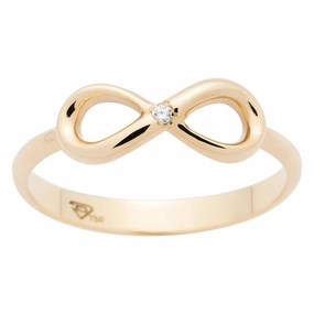 Bague infinity en or jaune sertie d'un diamant.