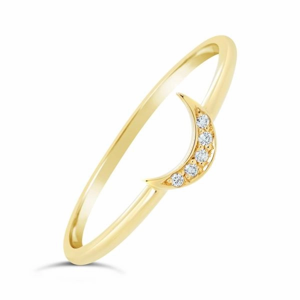 Bague lune en or jaune sertie de diamants.
