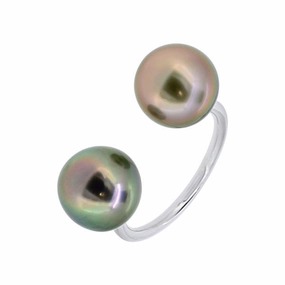 Bague toi et moi en argent et perles de Tahiti.