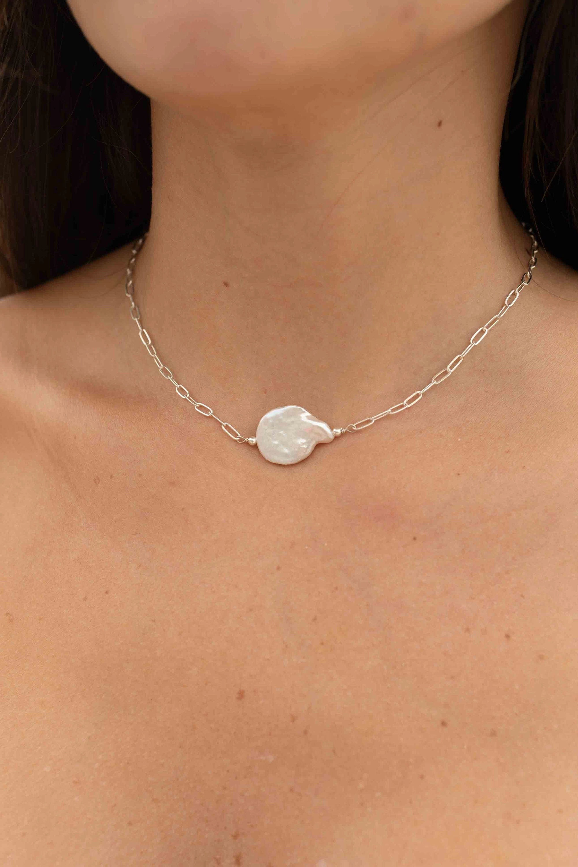 Baroque Coin Pearl Necklace ~ Gold Filled or Sterling Silver