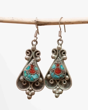 Beatriz Turquoise Tibetan Earrings ~ German Silver ~ SME057