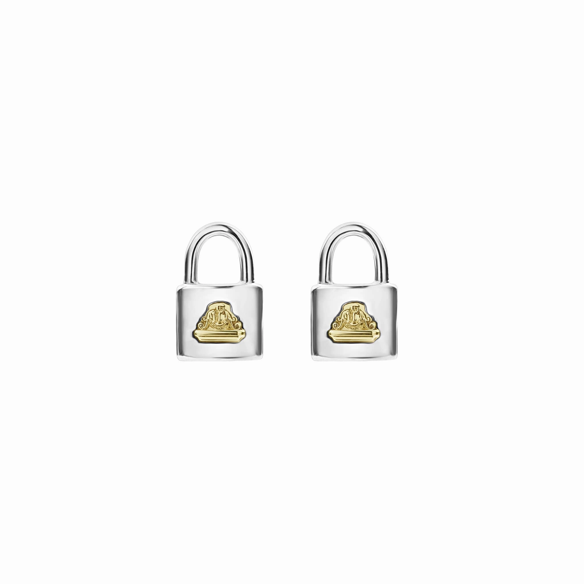 Beloved Two-Tone Lock Crest Stud Earrings