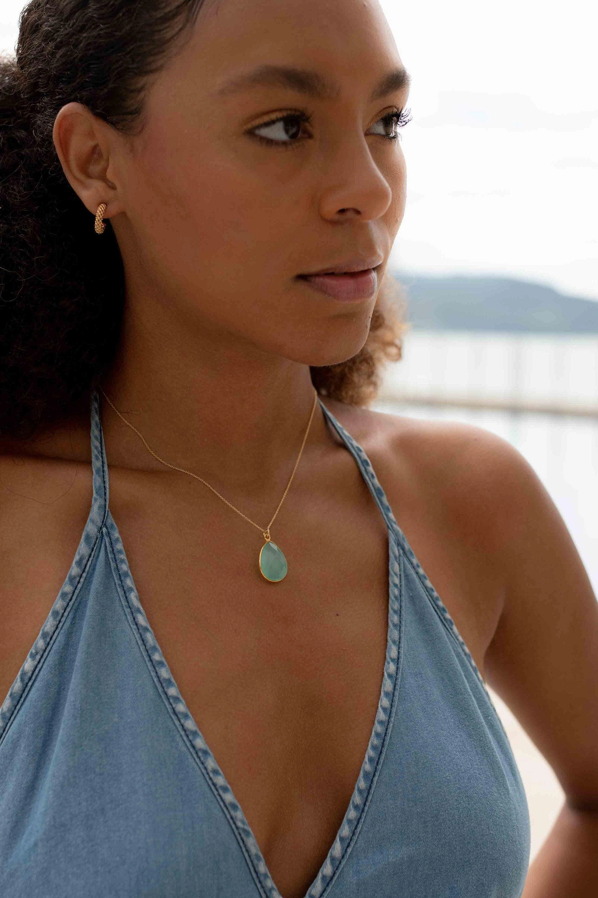 Benzel Necklace ~ Labradorite, Aqua Chalcedony, Blue Chalcedony, Rose Quartz, Moonstone, Copper Turquoise, Emerald ~ Gold Vermeil ~MN0