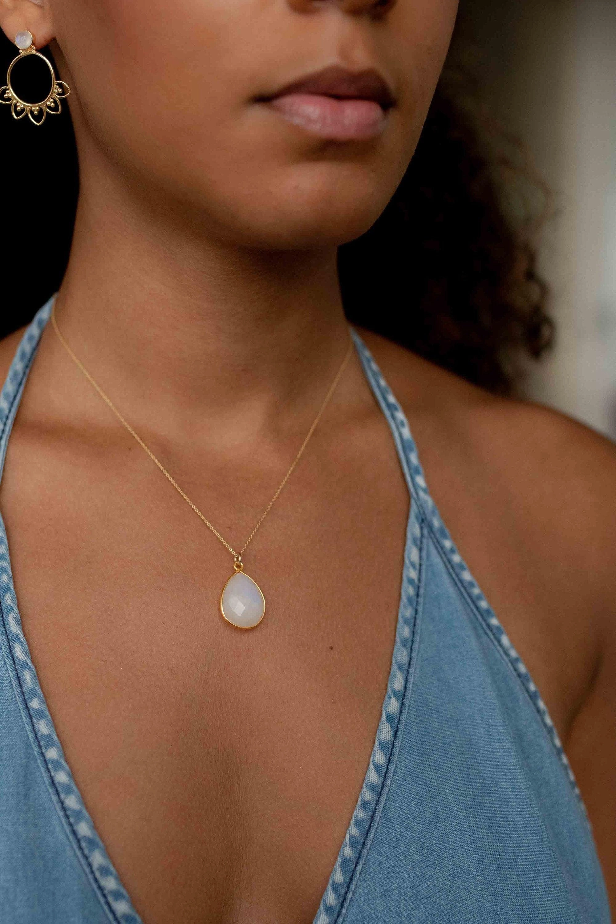 Benzel Necklace ~ Labradorite, Aqua Chalcedony, Blue Chalcedony, Rose Quartz, Moonstone, Copper Turquoise, Emerald ~ Gold Vermeil ~MN0