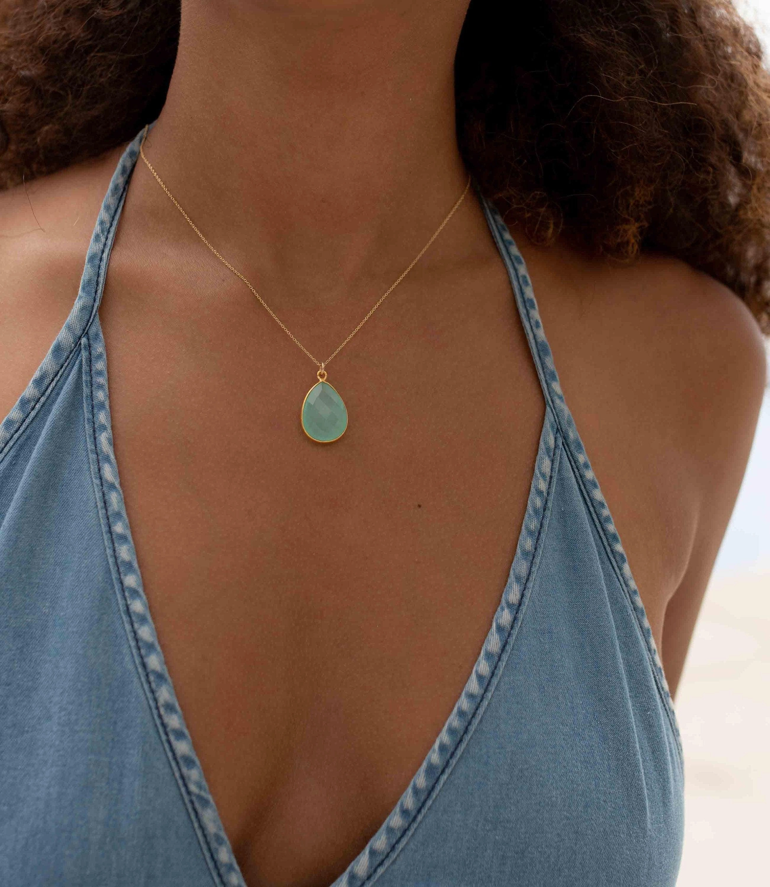 Benzel Necklace ~ Labradorite, Aqua Chalcedony, Blue Chalcedony, Rose Quartz, Moonstone, Copper Turquoise, Emerald ~ Gold Vermeil ~MN0