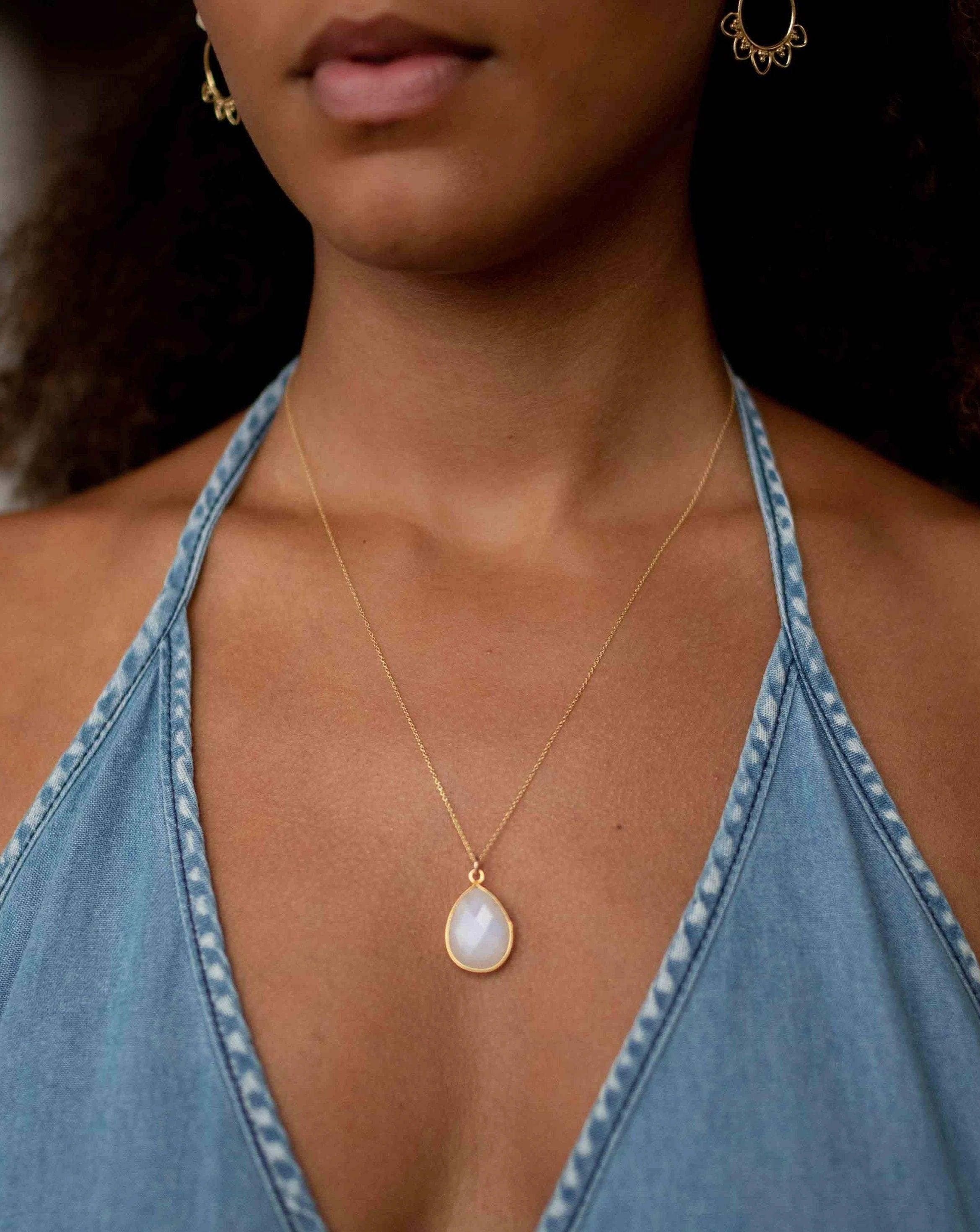 Benzel Necklace ~ Labradorite, Aqua Chalcedony, Blue Chalcedony, Rose Quartz, Moonstone, Copper Turquoise, Emerald ~ Gold Vermeil ~MN0