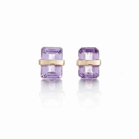 Bezel-Wrapped Amethyst Stud Earrings