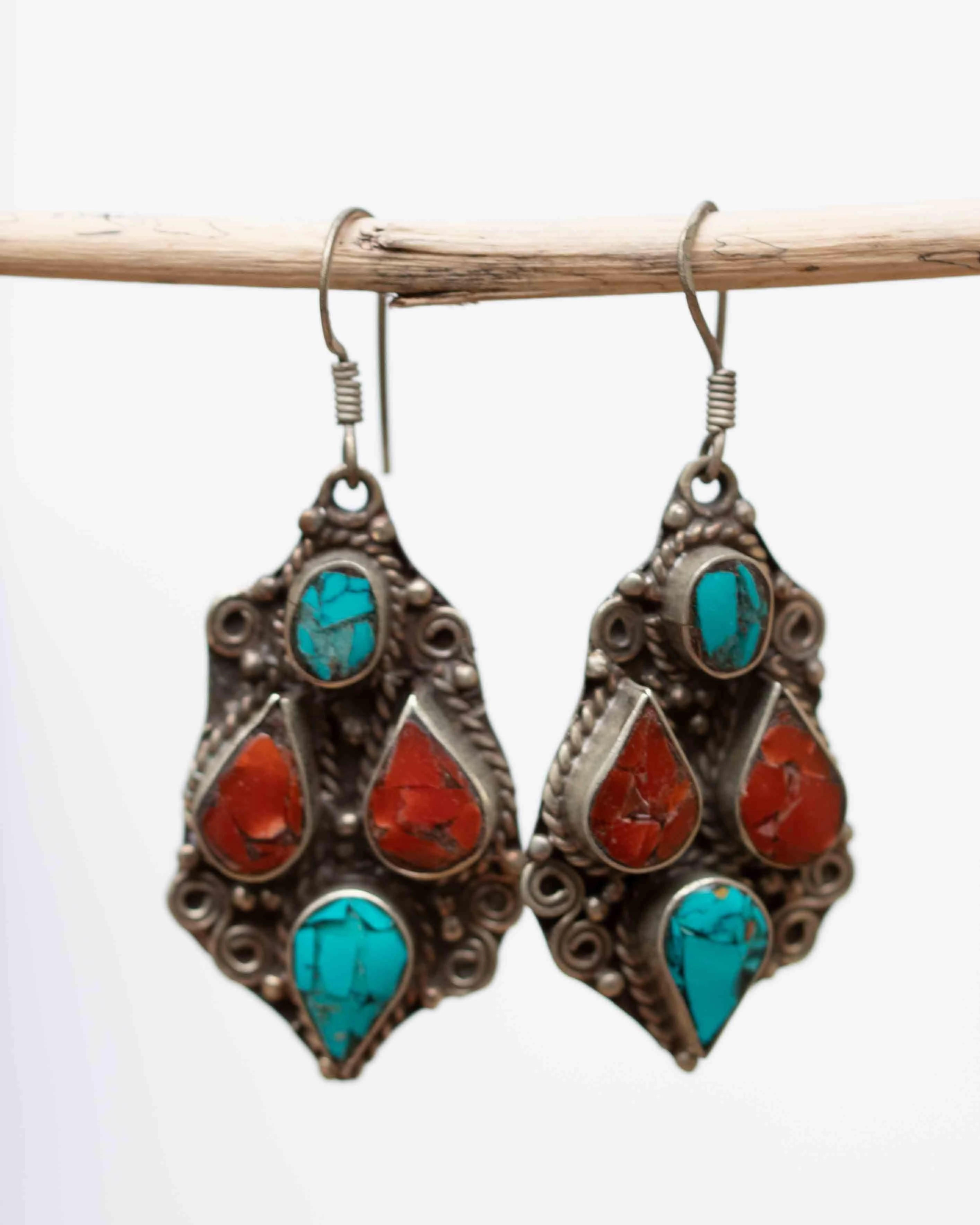 Bianca Turquoise Tibetan Earrings ~German Silver ~ SME056