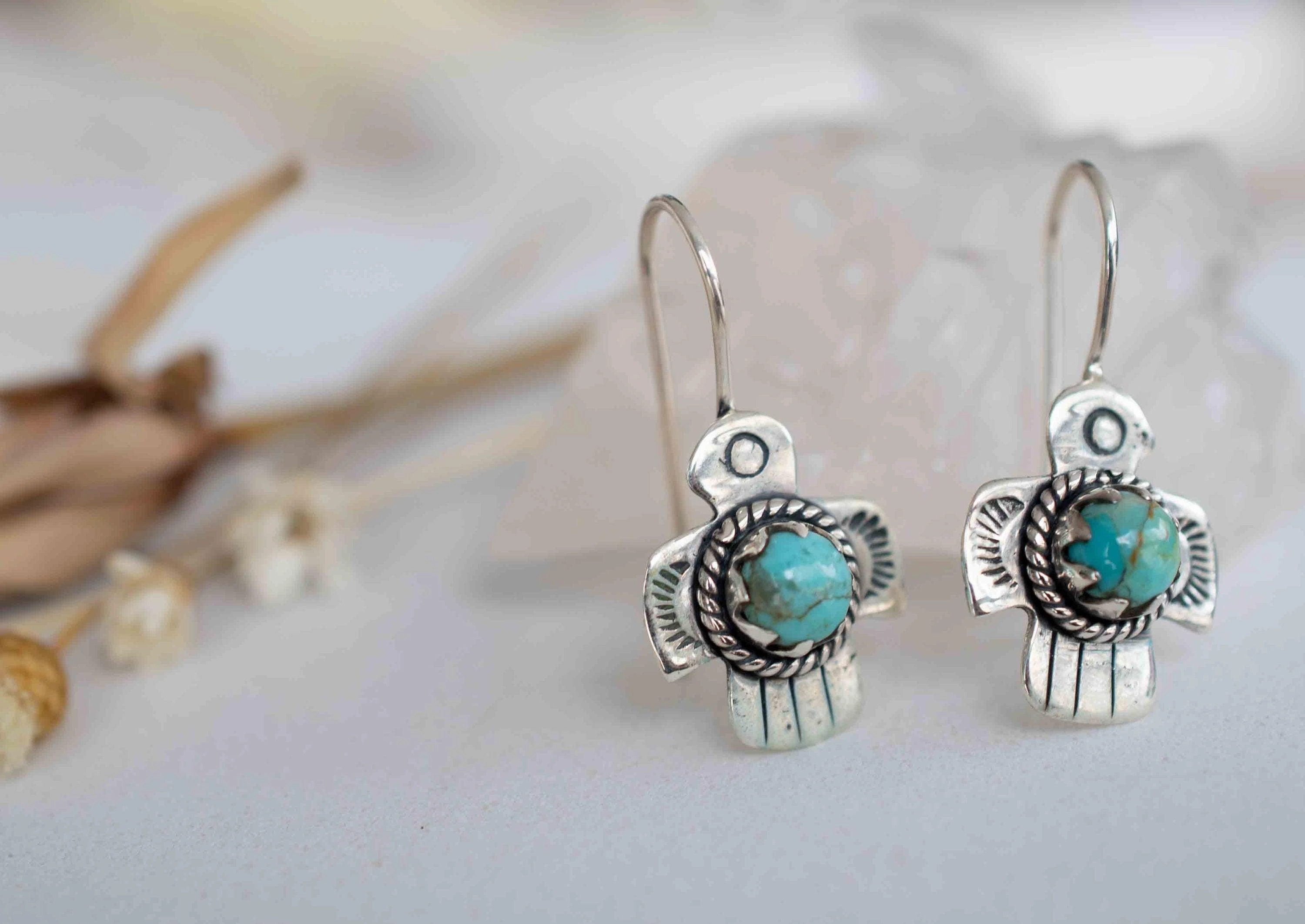 Bird Earrings ~ Turquoise ~ Sterling Silver 925 ~ ME026