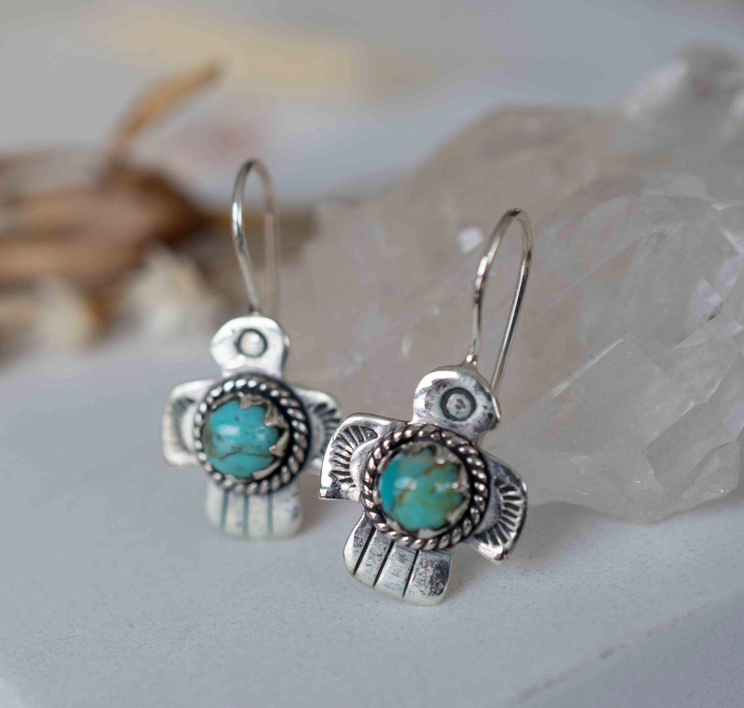 Bird Earrings ~ Turquoise ~ Sterling Silver 925 ~ ME026