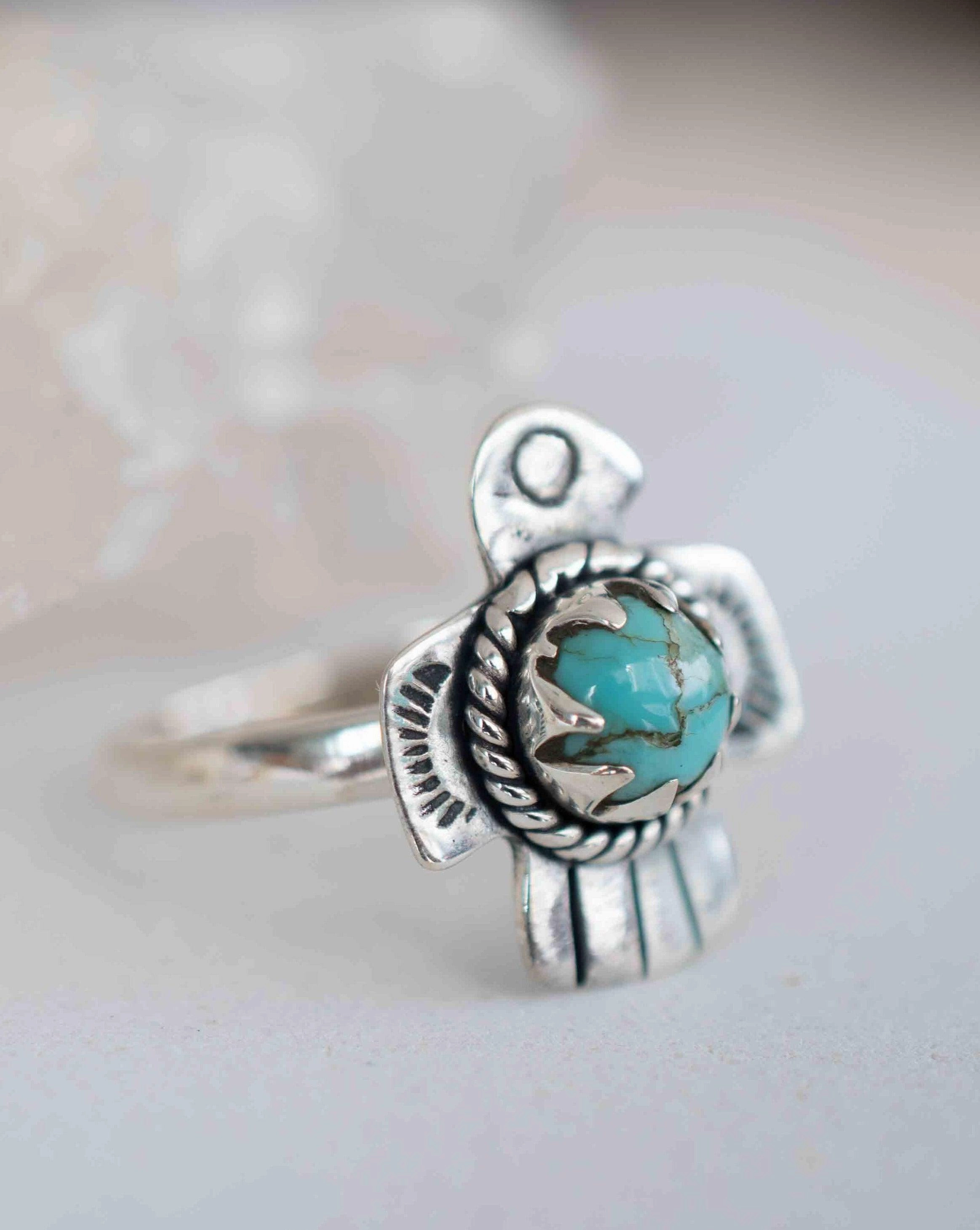 Bird Ring ~ Turquoise Ring ~ Sterling Silver 925 ~ MR296