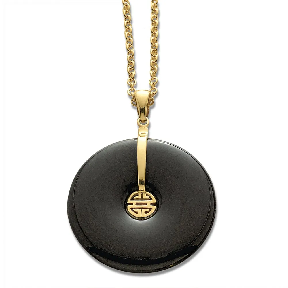 Black Jade Pi & Gold Shou Pendant