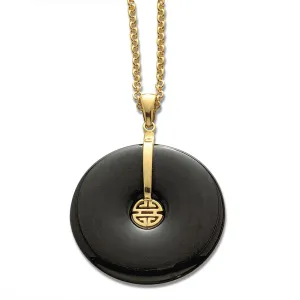 Black Jade Pi & Gold Shou Pendant