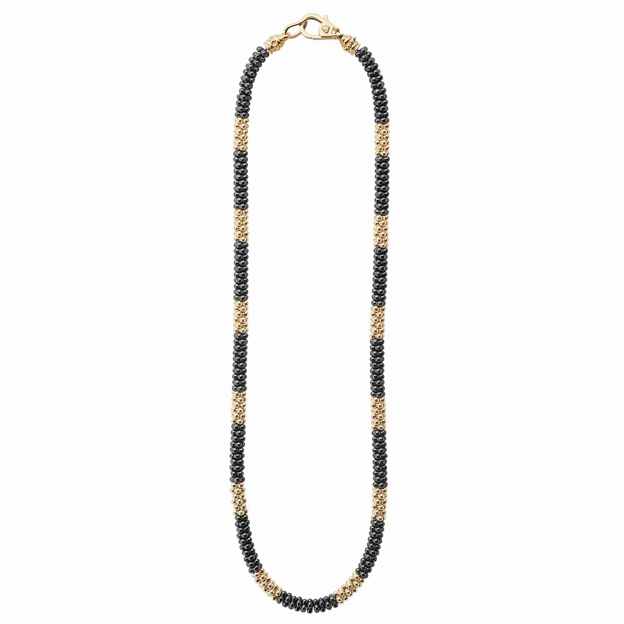 Black Caviar 18K Gold Large Station Ceramic Beaded Necklace | 5mm