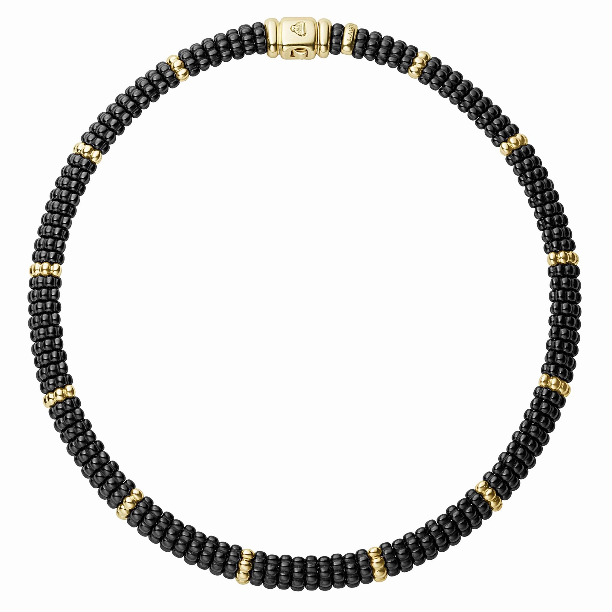 Black Caviar 18K Gold Single Station Ceramic Beaded Necklace | 9mm