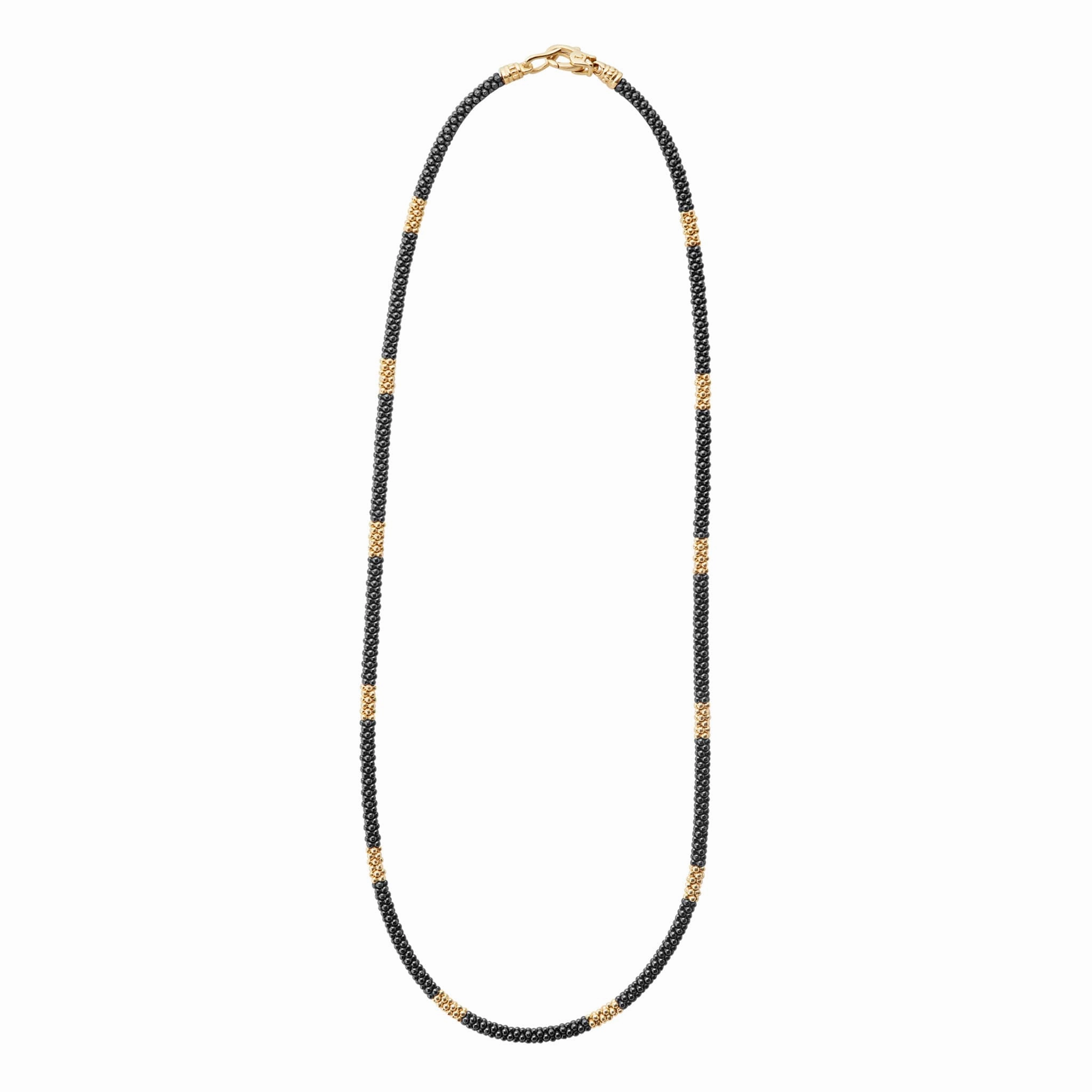 Black Caviar 18K Gold Small Station Ceramic Beaded Necklace | 3mm