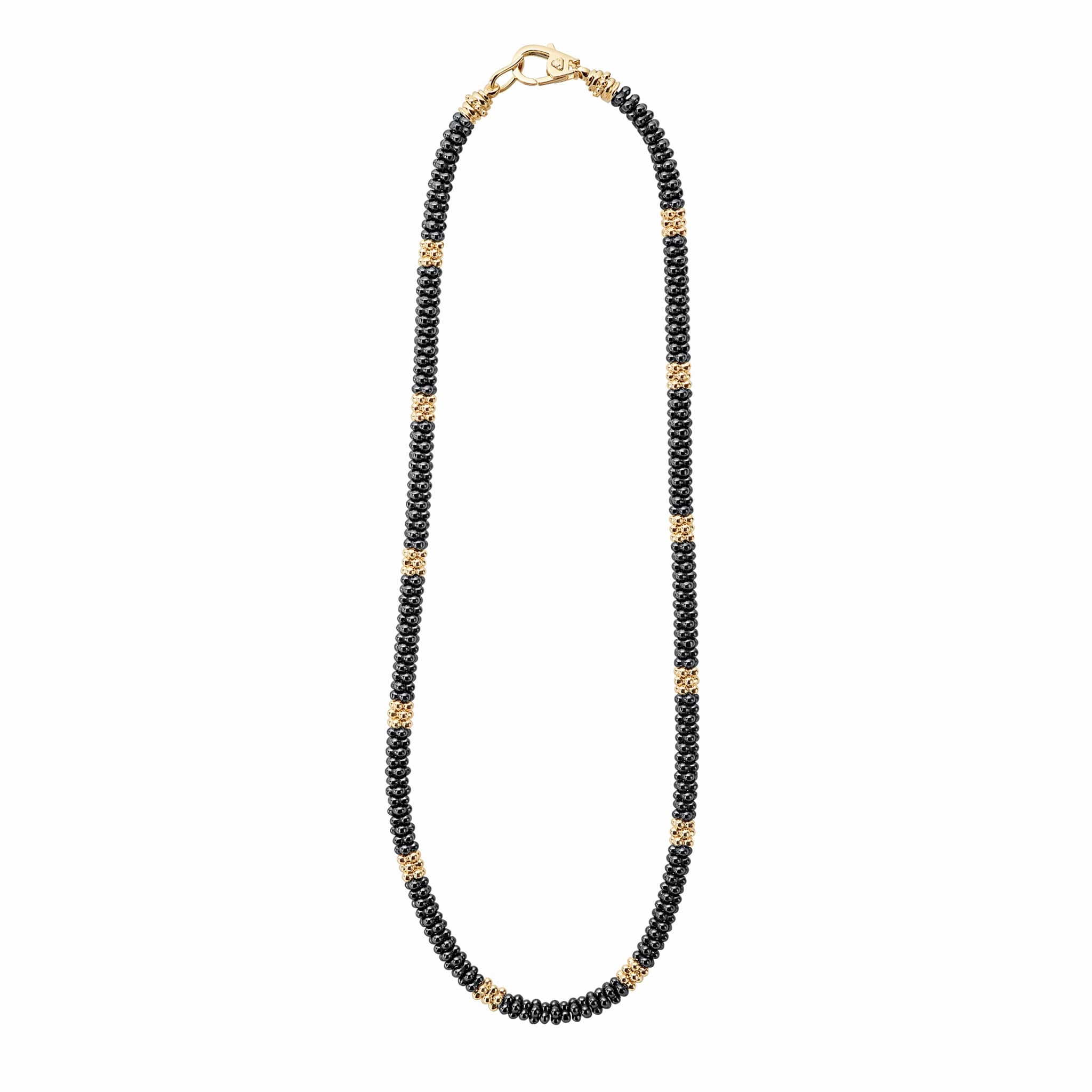 Black Caviar 18K Gold Small Station Ceramic Beaded Necklace | 5mm