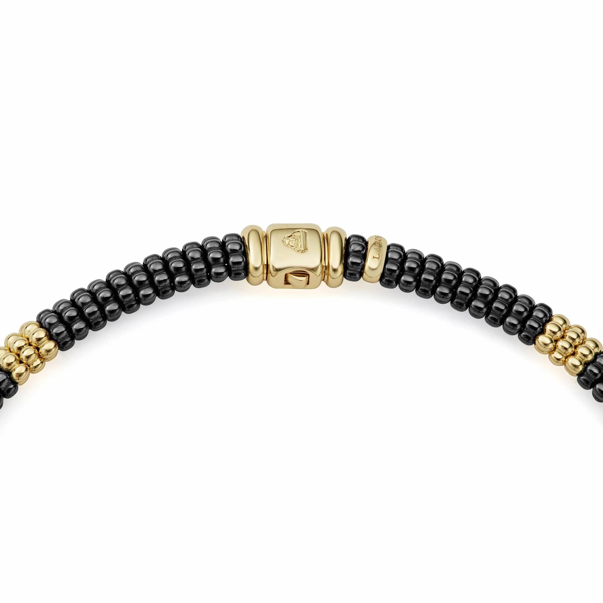 Black Caviar 18K Gold Small Station Ceramic Beaded Necklace | 9mm