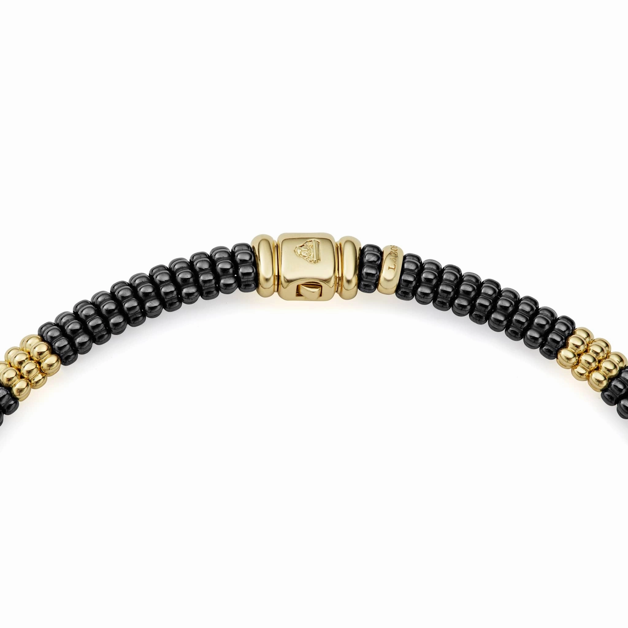 Black Caviar 18K Gold Small Station Ceramic Beaded Necklace | 9mm