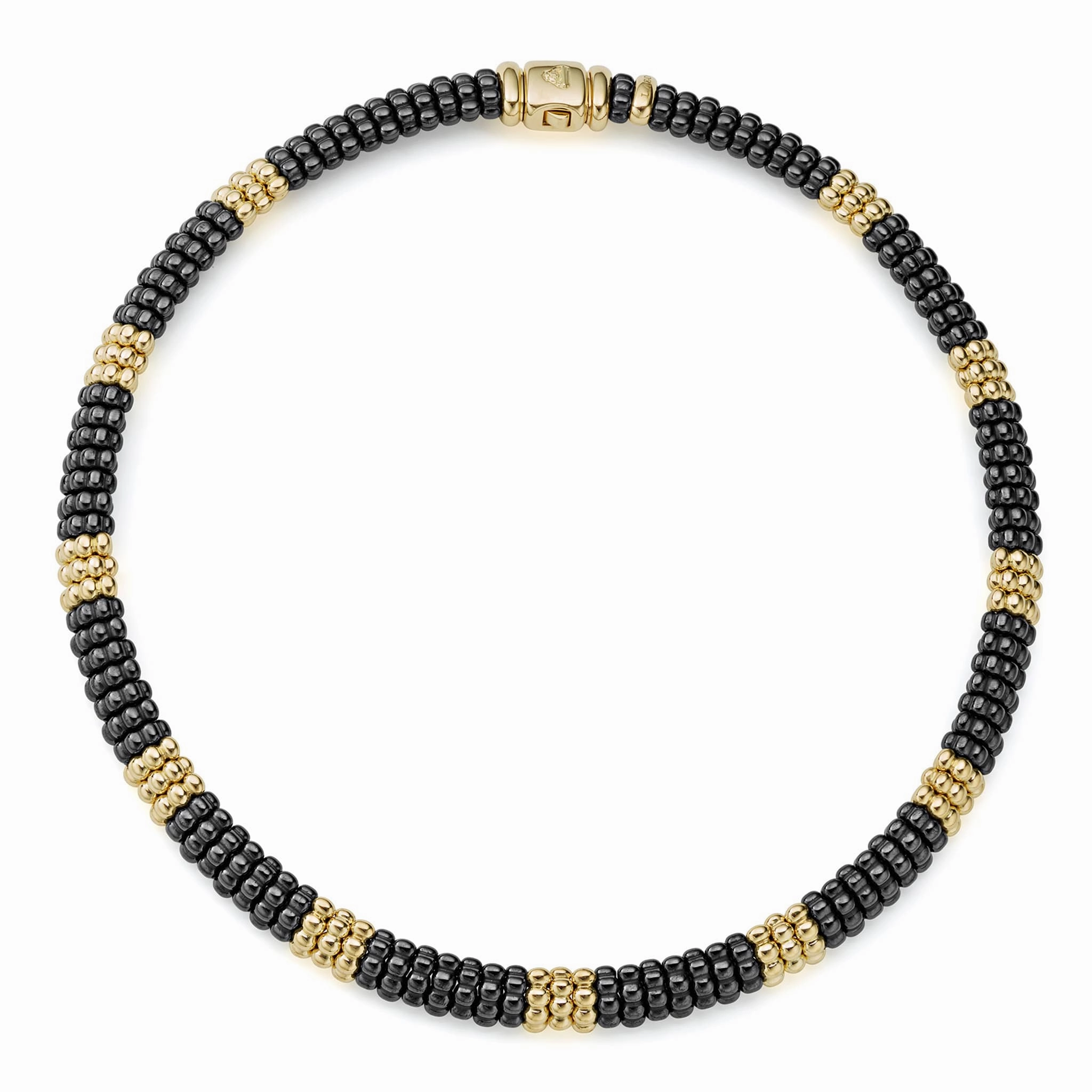 Black Caviar 18K Gold Small Station Ceramic Beaded Necklace | 9mm