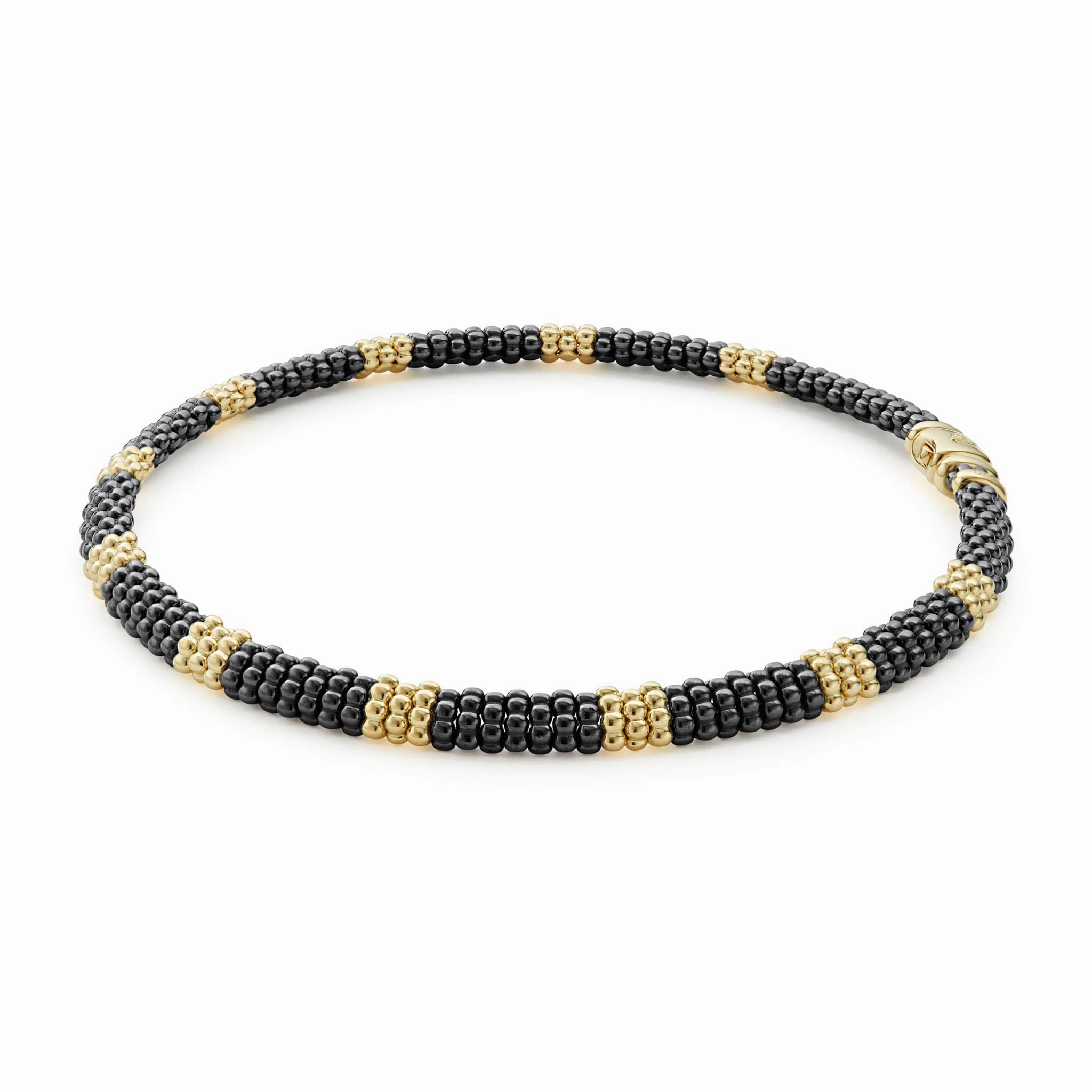 Black Caviar 18K Gold Small Station Ceramic Beaded Necklace | 9mm