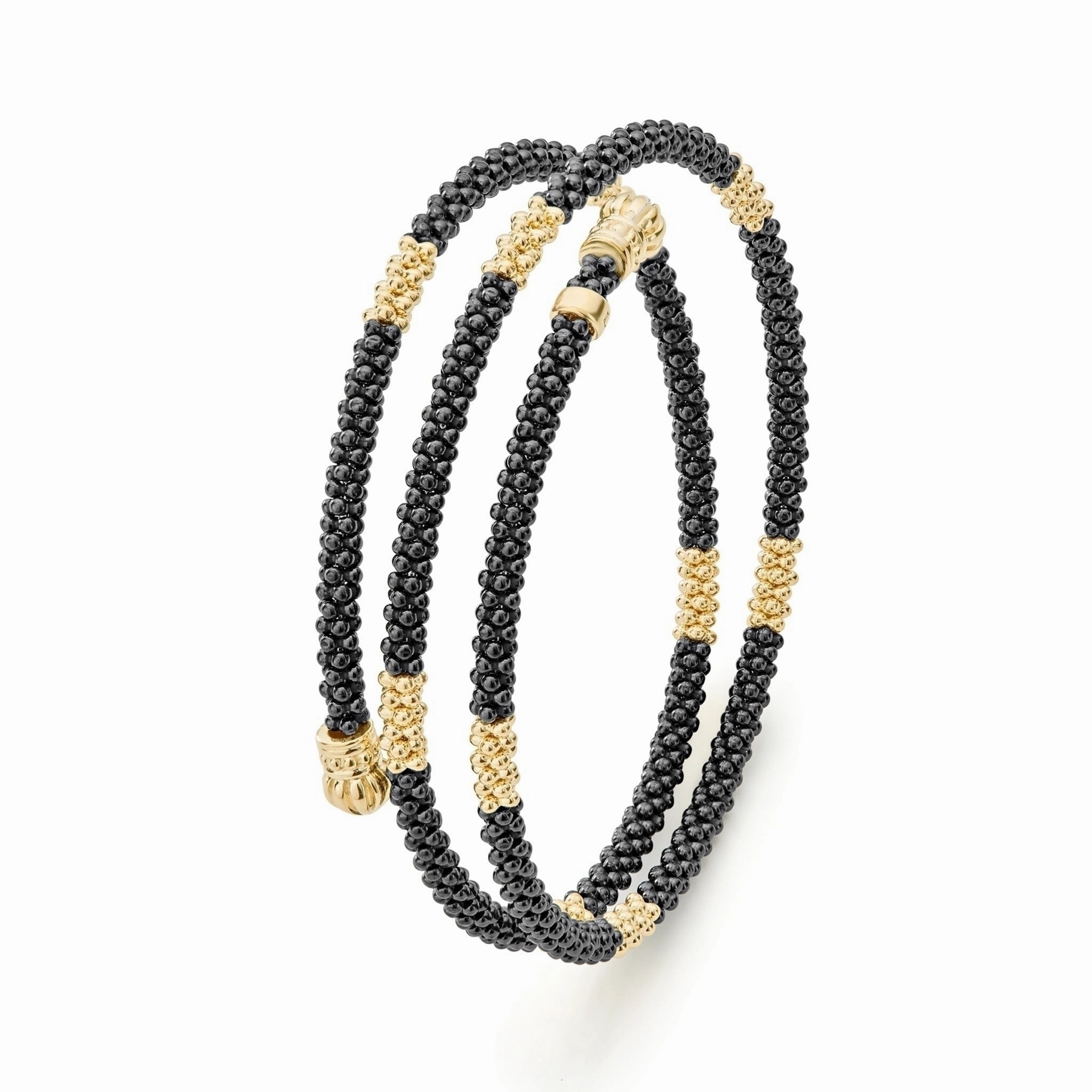 Black Caviar 18K Gold Small Station Ceramic Wrap Bracelet | 3mm