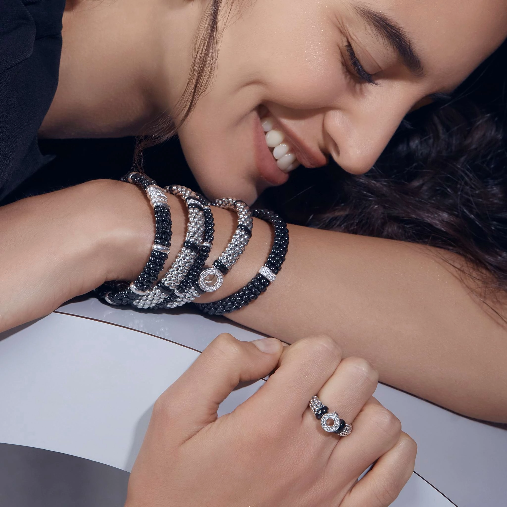 Black Caviar Black Ceramic and Diamond Circle Ring