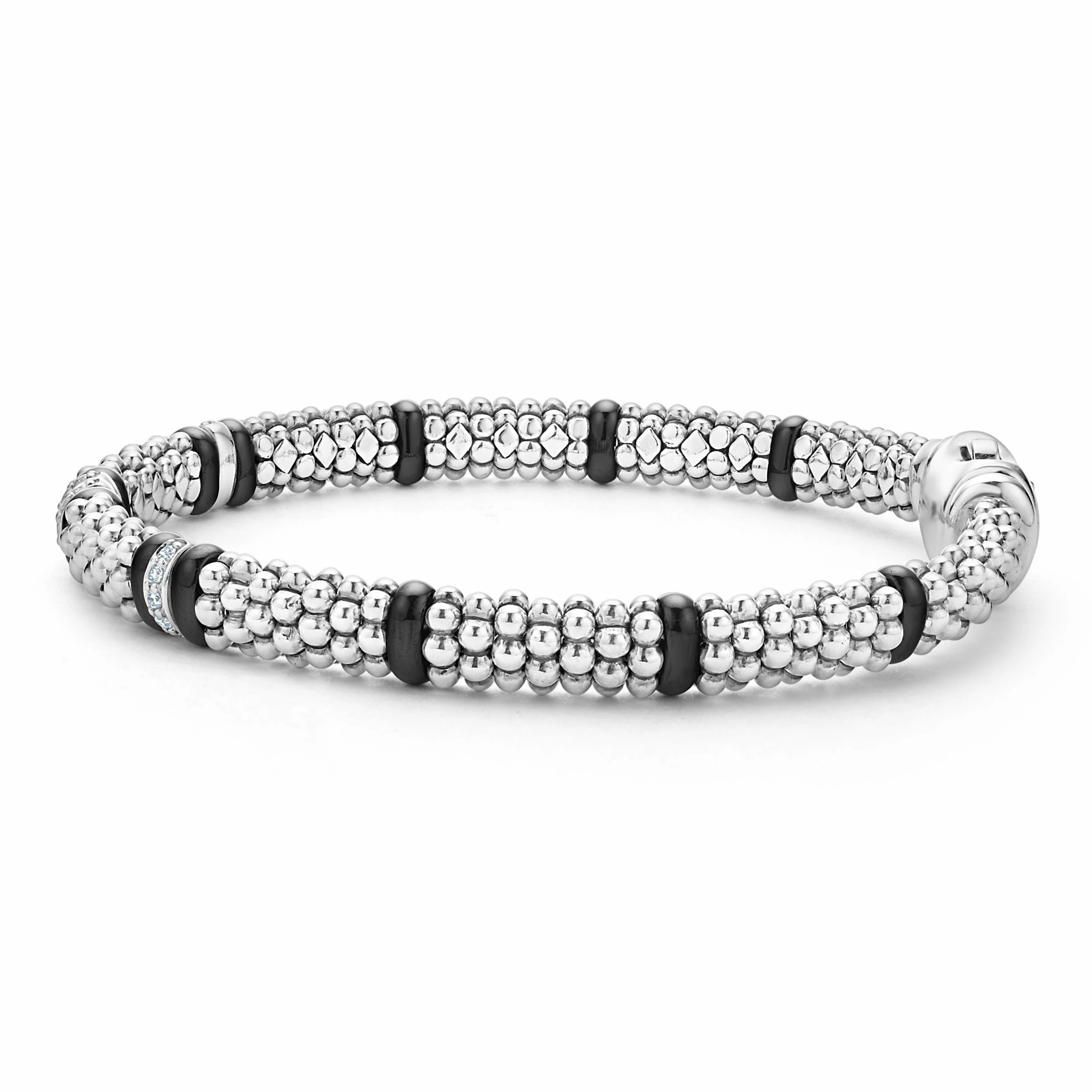Black Caviar Black Four Station Diamond Caviar Bracelet | 6mm