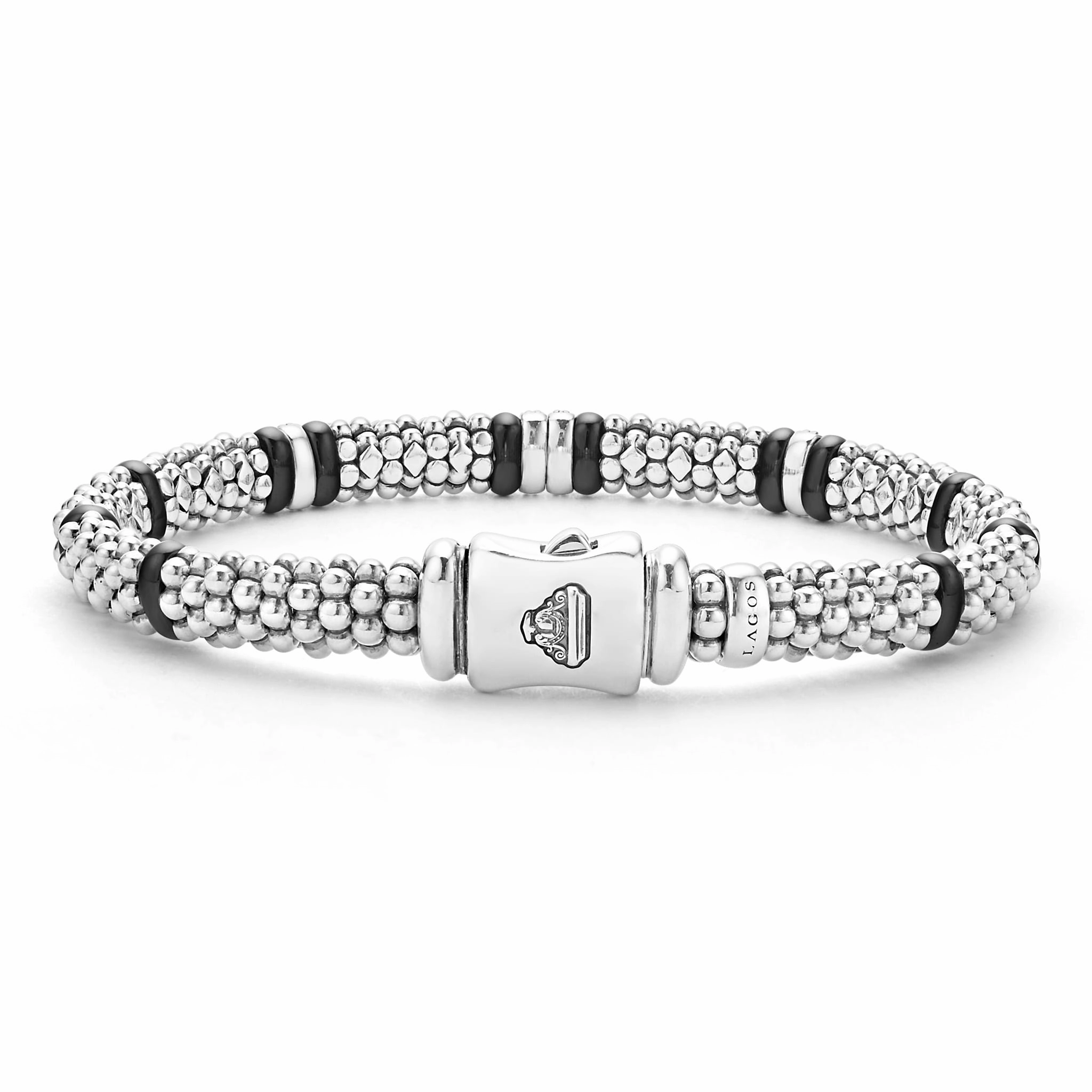 Black Caviar Black Four Station Diamond Caviar Bracelet | 6mm