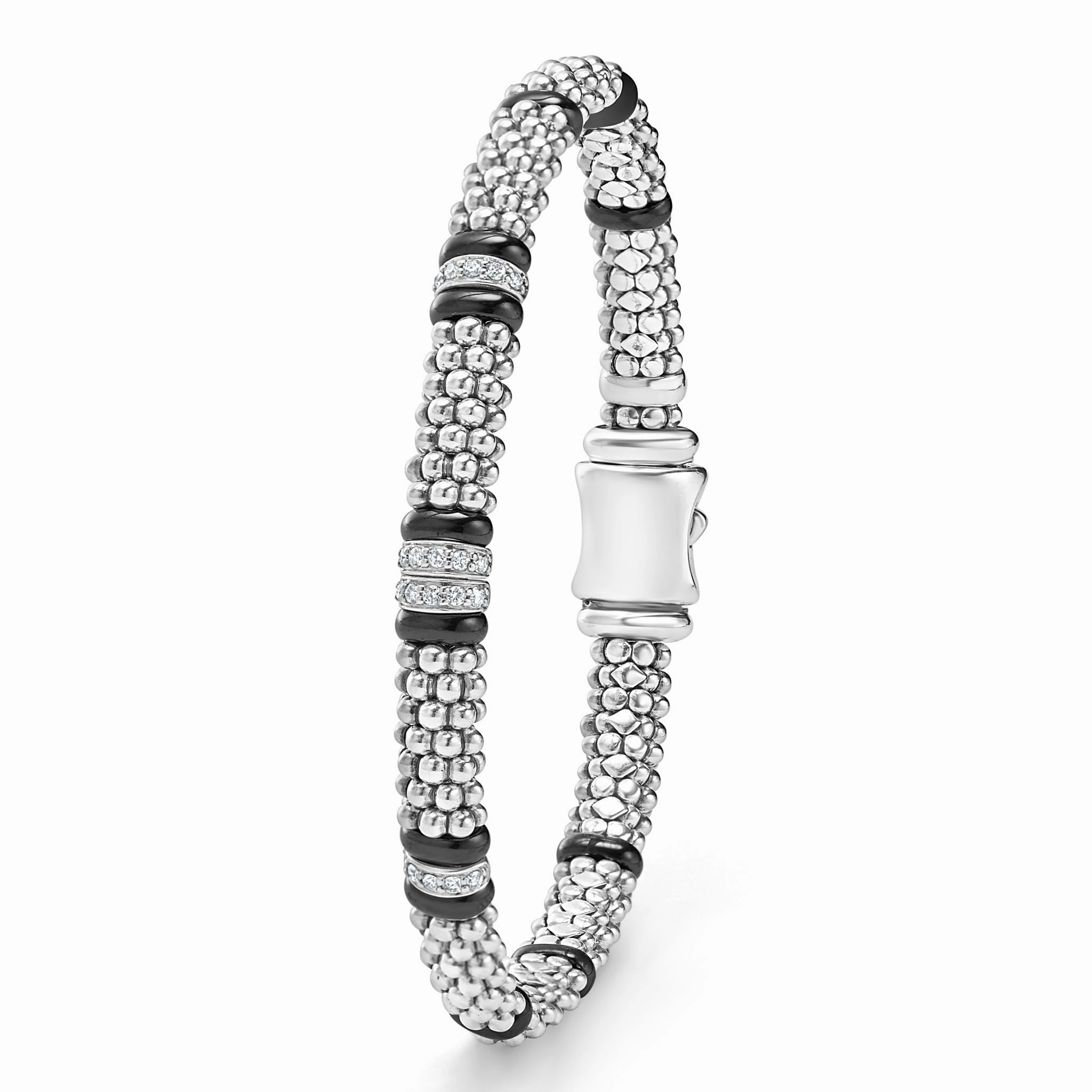Black Caviar Black Four Station Diamond Caviar Bracelet | 6mm