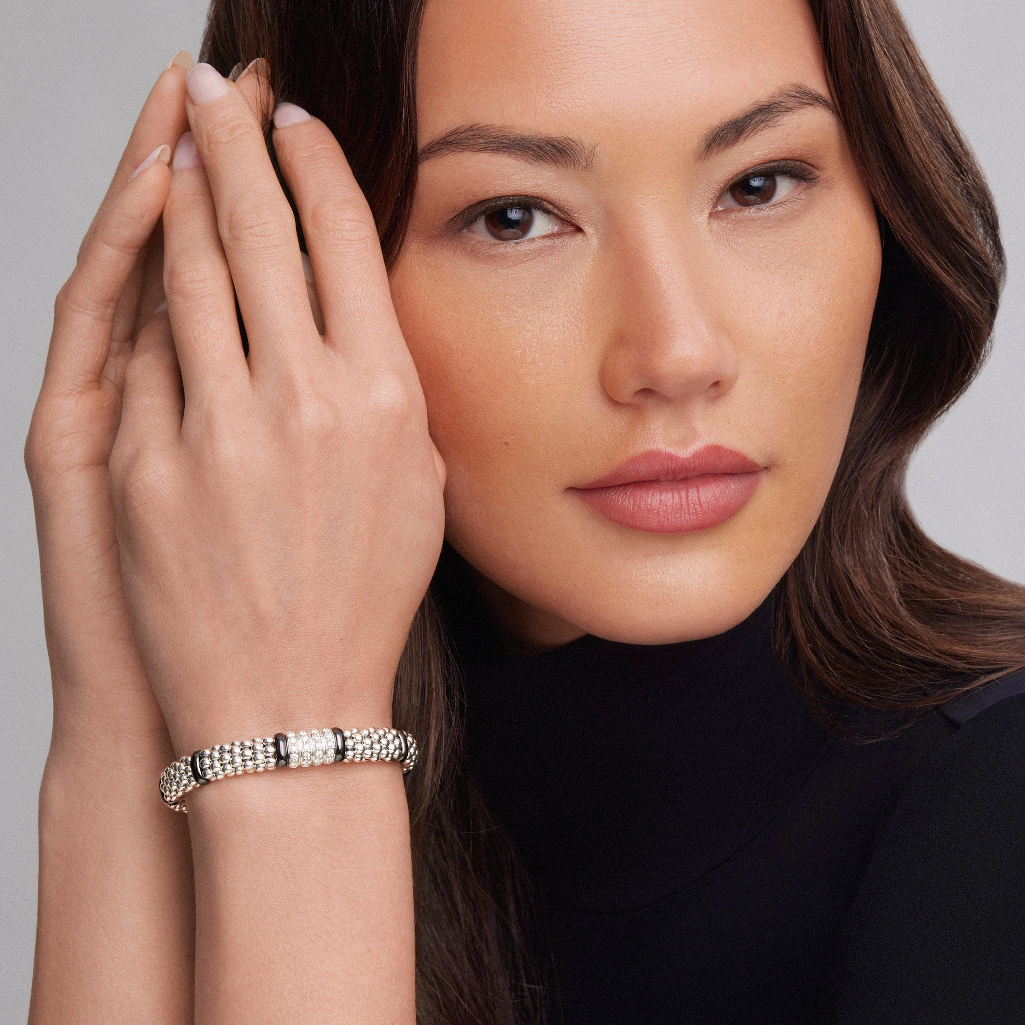 Black Caviar Black Four Station Diamond Caviar Bracelet | 9mm